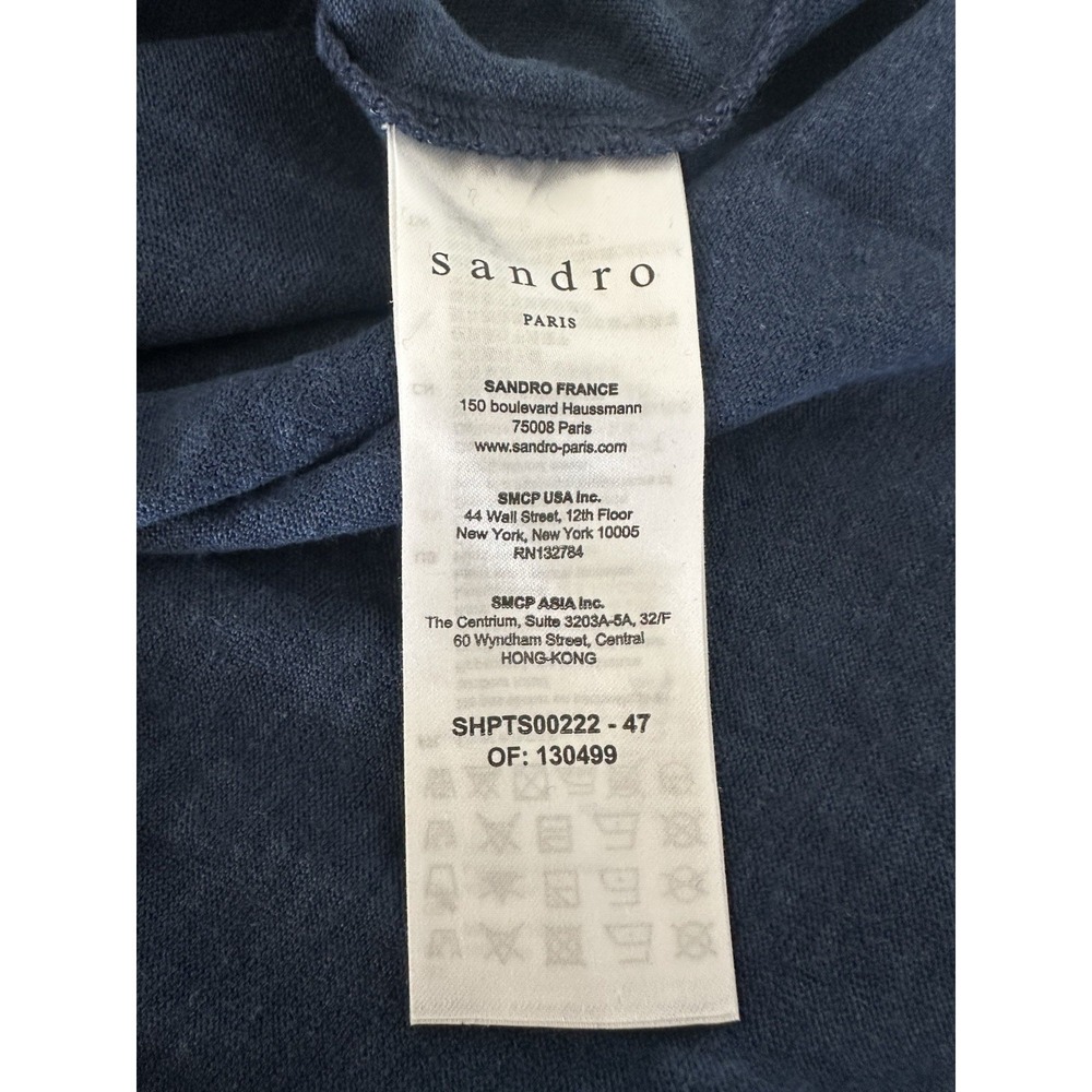 Sandro Mens Navy Blue Linen/Cotton Short Sleeve TShirt Size S/XS (measured) $185 - Picture 9 of 9